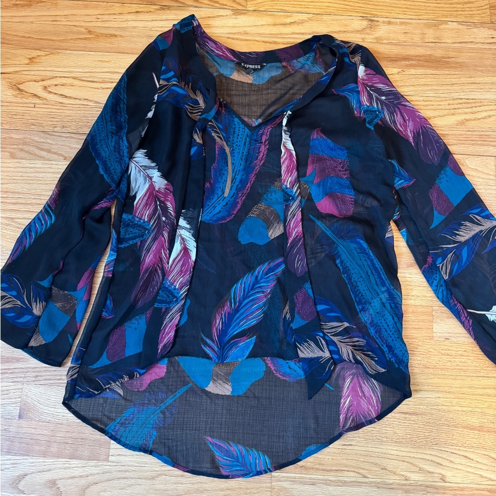 Sheer Express top sized Medium with Feathers on it